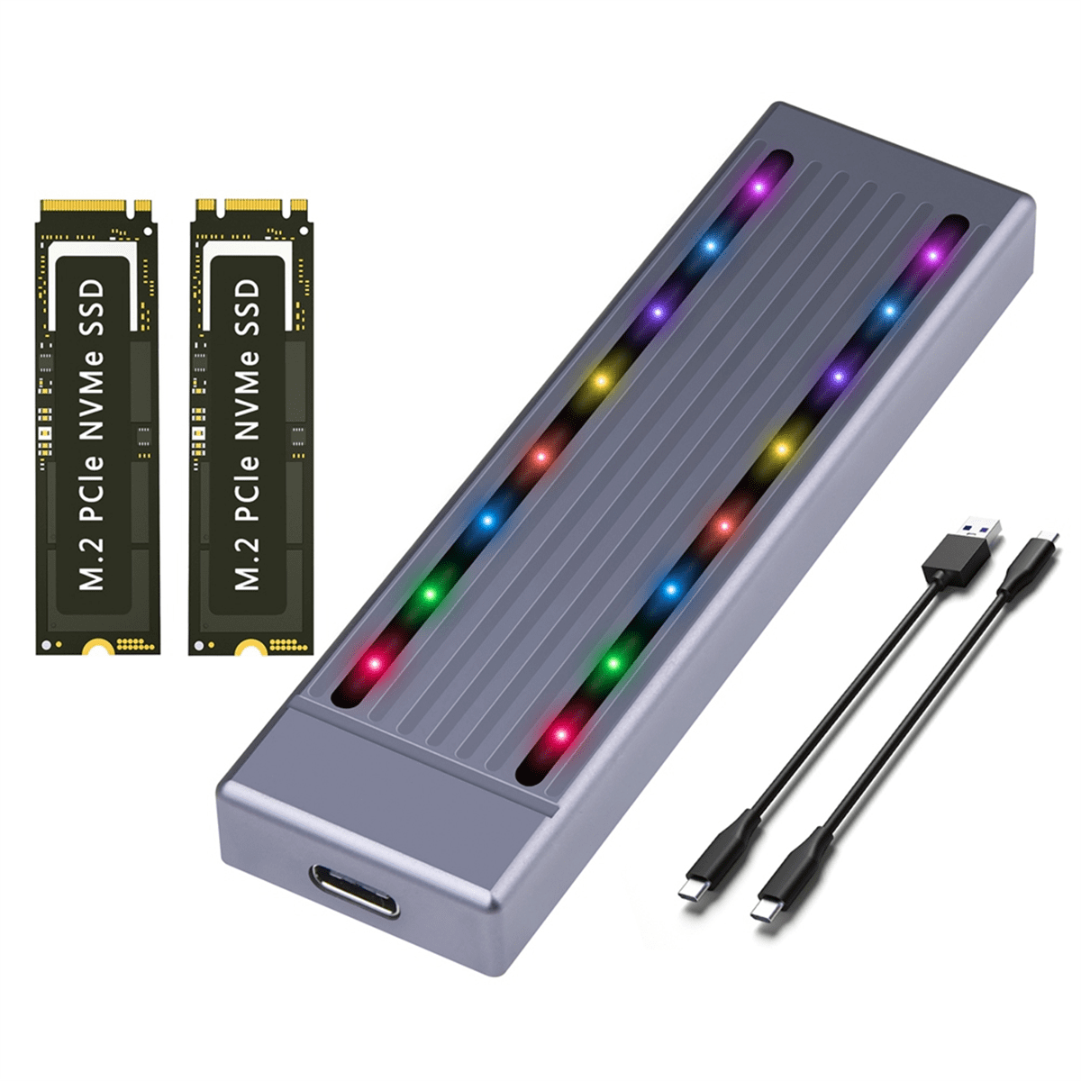 M.2 NVMe Hard Drive Enclosure SSD Cool RGB Light Hard Drive Enclosure Aluminum CNC Case High Speed Gen.2 with Cable,C