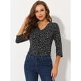 thumbnail image 4 of Blusa de oficina vintage Allegra K con botones de manga 3/4 y lunares Negro XS, 4 of 4