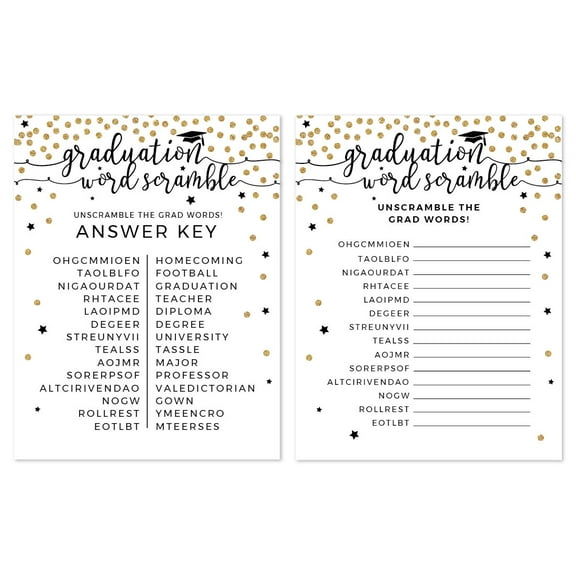 Graduation Word Scramble Game Card Stock, Gold and Black, 4.25" x 5.5", 20 Count