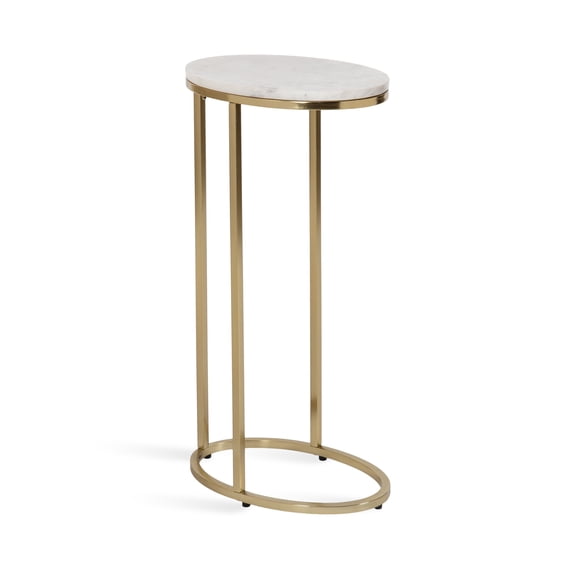 Kate and Laurel Natalli Modern Glam Oval C-Table, 14 x 9 x 28, White and Gold, Elegant C-Shaped Side Table with Marble Tabletop and Space Saving Design