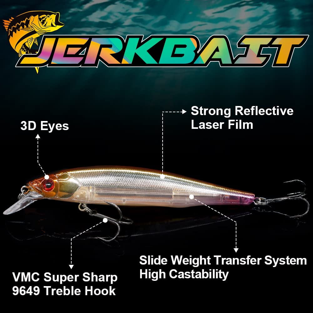 Jerkbait Kit - Minnow Lure Suspending Bass  Smallmouth Walleye Largemouth 1 Piece