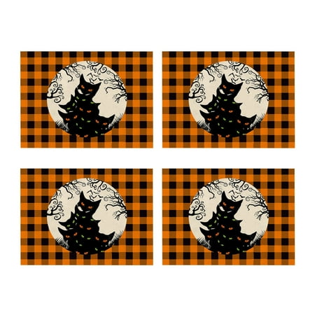 

QIIBURR 4-Piece Halloween-O-Lantern Orange Mat Reversible Heat- Mat For For Festive Party Decoration