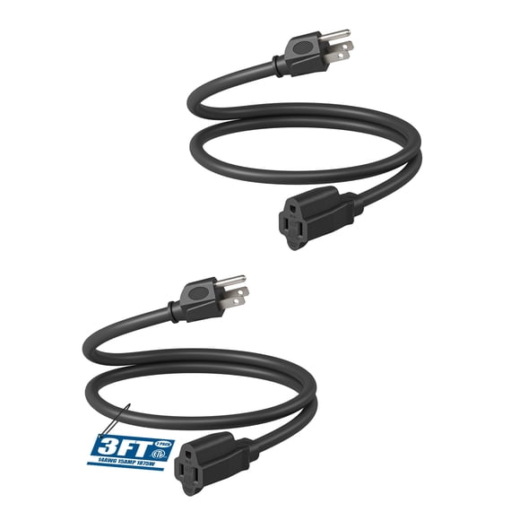 DEWENWILS Extension Cord 3ft, 14/3 SJTW Weatherproof Power Cable for Indoor Use, 3 Prong Heavy Duty Power Cord, NEMA 5-15P to NEMA 5-15R, Black, Chri
