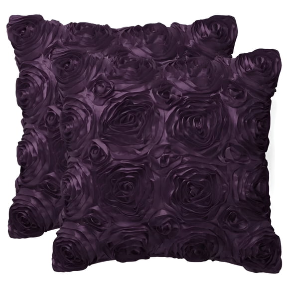 AUQ 3D Satin Rose Throw Pillowcases 16"x16" Decorative Throw Pillow Covers Set of 2, Purple