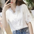 thumbnail image 3 of Wisremt Fashion Lace Hollow Out Sweet White Blouse Women's V-Neck Casual Blouses Shirts Half Sleeves Solid Color Shirt women tops, 3 of 5