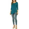 thumbnail image 2 of INSPIRE CHIC Women's Tops Round Neck 3/4 Sleeve Button Decor Irregular Hem Casual Style Blouse 3XL Lake Blue, 2 of 6