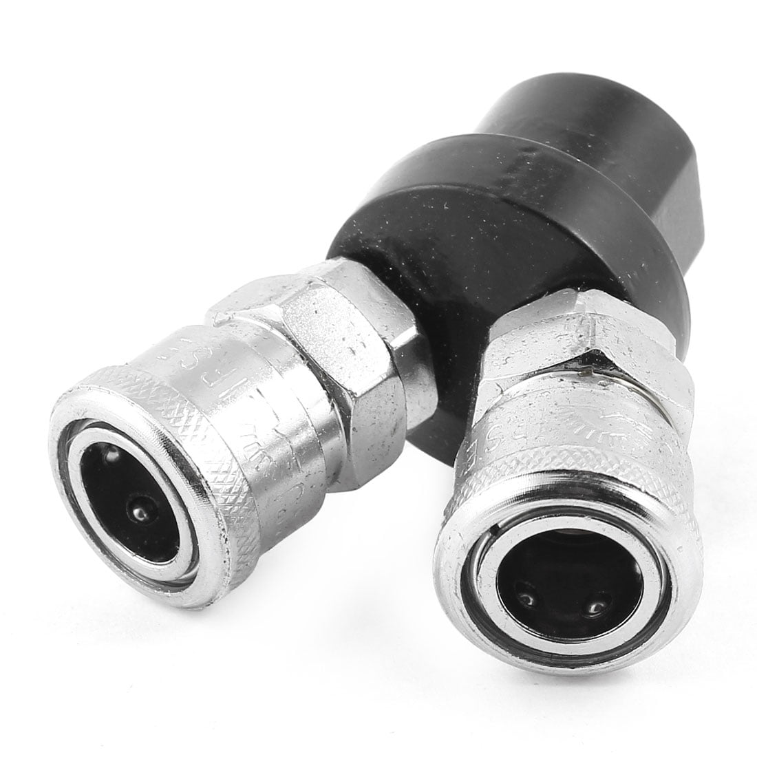 1/4PT Quick Coupling 2 Way Pass Air Hose Coupler Silver Tone Black