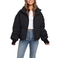 thumbnail image 2 of Women'S Winter Cropped Puffer Jacket Coat Short Warm Quilted Jacket Black XL, 2 of 6