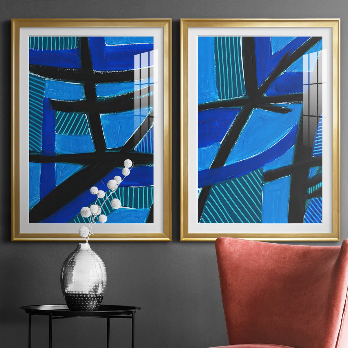 Wexford Home Involved Blues I Premium Framed Print, 18.5" x 24.5" - Ready to Hang, Gold (Set of 2)