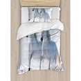 thumbnail image 3 of Winter Duvet Cover Set Queen Size, Galloping Noble Horses on Snow Covered Field Purity Symbols Animals Equestrian Theme, Decorative 3 Piece Bedding Set with 2 Pillow Shams, White, by Ambesonne, 3 of 3