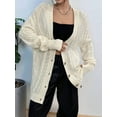 thumbnail image 5 of Women'S Cable Knit Cardigan Long Sleeve Open Front Button Down Knitwear Sweater Coat White M, 5 of 8