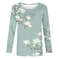 thumbnail image 4 of Fall Shirts for Women 2024 Dressy Casual Long Sleeve Crewneck Blouses Floral Print Tunic Tops Cotton Tees, 4 of 4