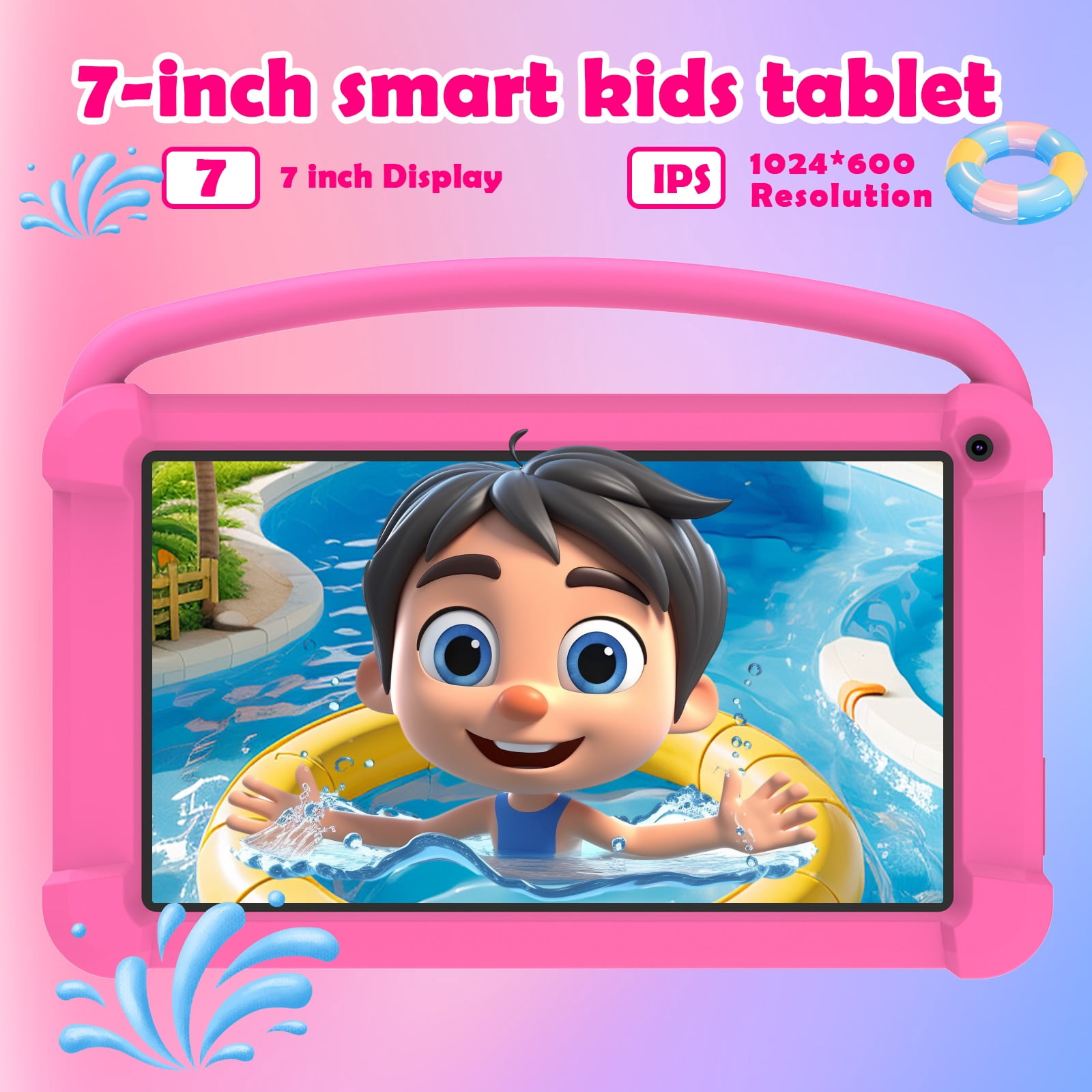 7 Inch Kids Table for kid, Android Toddler Tablets, Children Tablet with 32GB Storage 4GB RAM WiFi BT Shockproof Case Dual Camera Educationl Games Parental Control, Kids Software Pre-Installed
