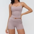 thumbnail image 1 of PISONIC Women 2 Piece Workout Sets Crossover High Waisted Biker Shorts with Pockets Built in Bra Racerback Tank Tops, 1 of 8