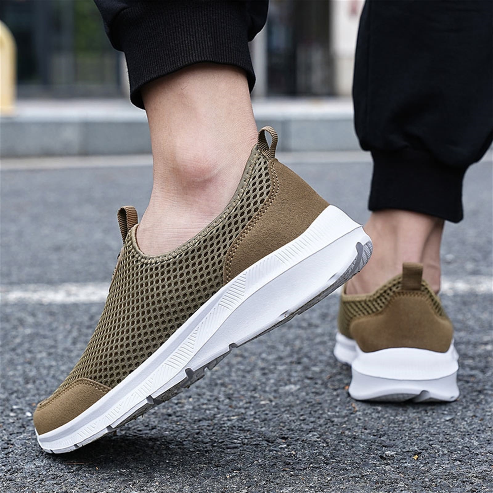 ⚡Men\'s Khaki Breathable Lightweight Slip Resistant Athletic Gym Work Shoes HZLPFO Men main image 2