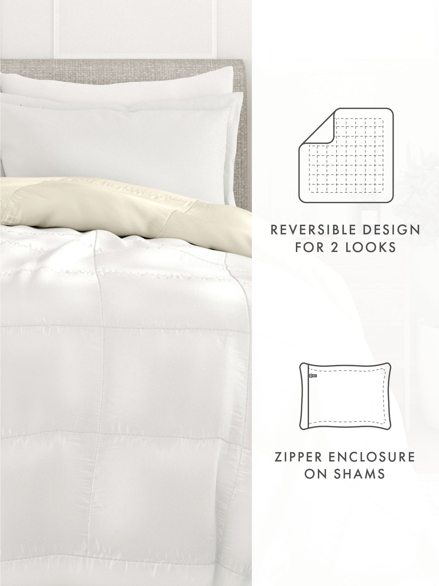 Comfort Canopy - Reversible White/Ivory Lightweight All Season Down-Alternative Comforter for Twin Size Beds