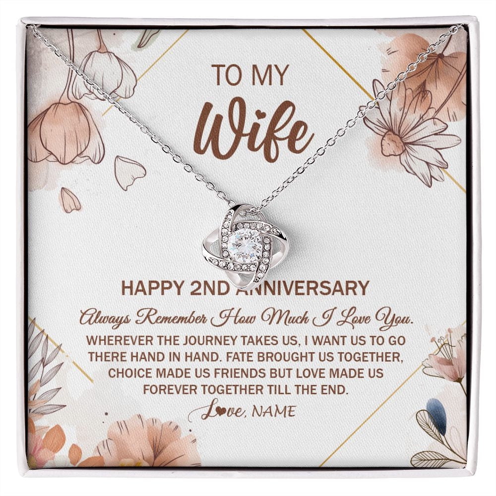2nd Wedding Anniversary Wife Necklace, Gold Love Knot Necklace