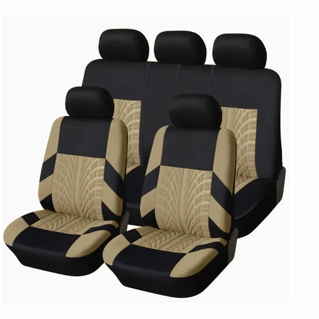 Universal Car Seat Covers Full Set, Breathable Cloth Automotive Seat Covers for Front Split & Rear Bench, Fit for Sedan SUV Van Truck Interior Accessories