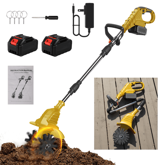 KingFurt 21V Cordless Tiller Cultivator, 2x 2.0Ah Batteries, 330RPM Electric Garden Rototiller for Soil, Weeding, Vegetable Plots