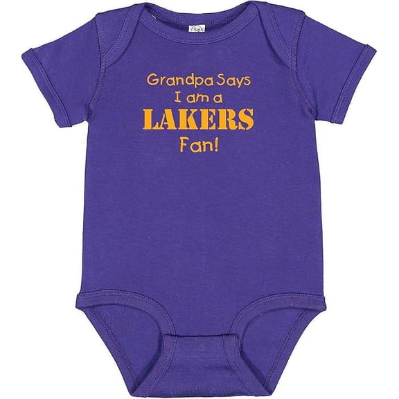 Grandpa Says I am a Lakers Fan Cute Purple Baby Bodysuit (6 Months)