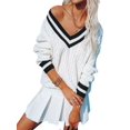 thumbnail image 5 of Women'S Casual V Neck Long Sleeve Sweater Trendy Striped Pullover Cable Knit Preppy Sweaters White XS, 5 of 9
