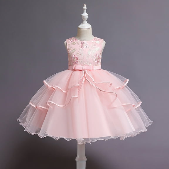 B91xZ Party Dresses For Girls Toddler Clothes Gown Girl Party Princess Kid Lace Sleeveless Dress Tulle Girls Pink,Size 6-7 Years