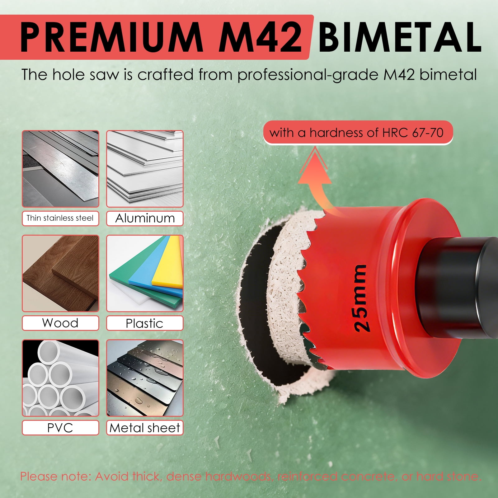 TMWEFUSC 3Pcs Hole Saw Set HSS Drill Bit 20 25 35mm Hex Shank M42 Bi Metal Hole Cutter Set for Drilling Thin Stainless Steel Aluminum Wood Plastic Sheet Metal