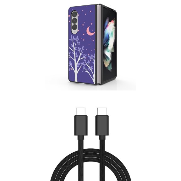 Accessory Bundle for Galaxy Z Fold 4: Slim Snap-On Case (Purple Night), PD Power Delivery USB-C to USB-C Cable (3 Feet)