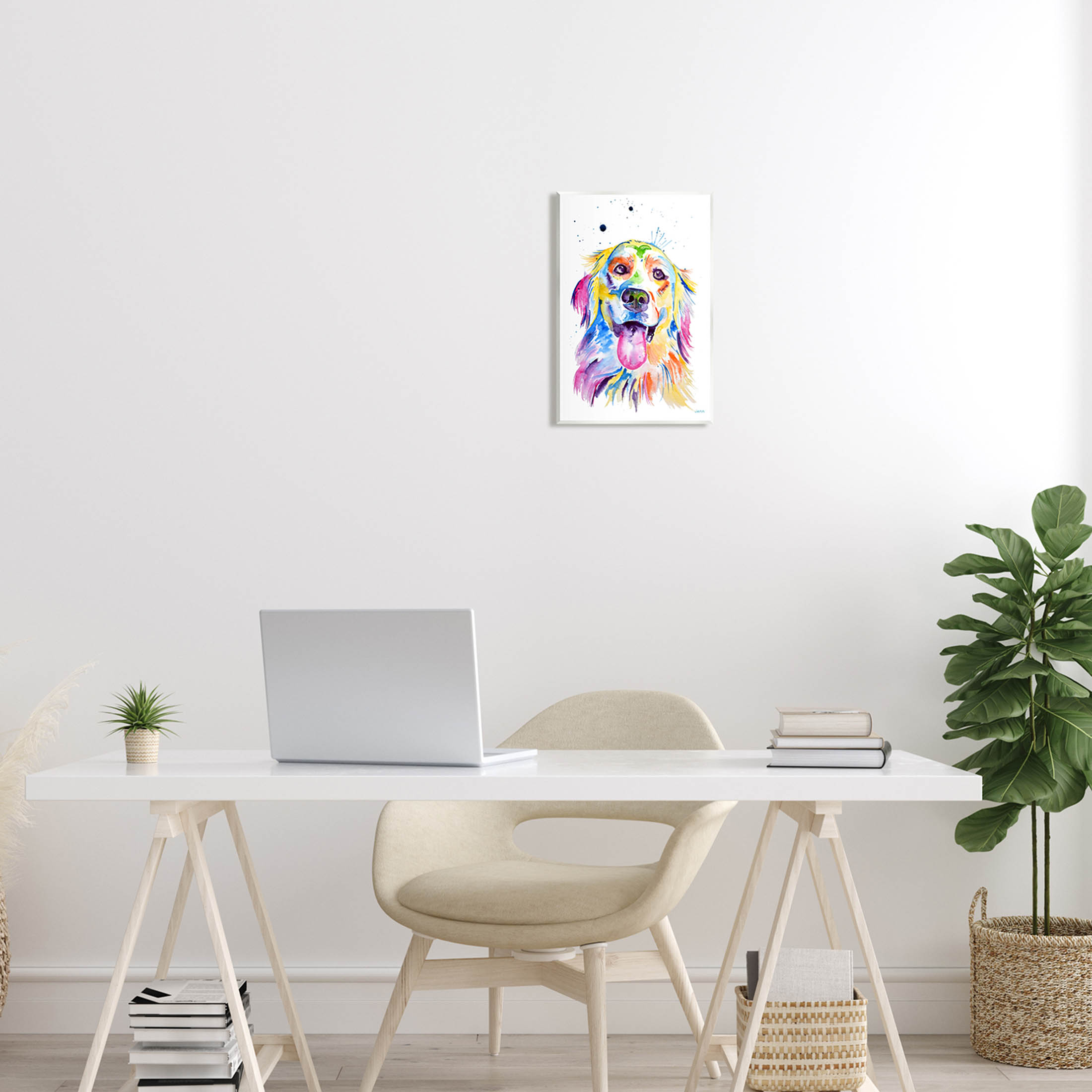 Watercolor Style Happy Dog Face Animals & Insects Graphic Art Unframed Art Print Wall Art