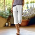 thumbnail image 4 of Dagugfen Cotton Linen Capris for Women with Pockets Straight Leg Drawstring Elastic Waist Capri Pants Lightweight Casual Beach Pants, 4 of 8