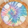 thumbnail image 2 of Watercolor Tie Dye Elastic Table Cover - 70 Inch Round Waterproof Fitted Tablecloth, Windproof Scratch-Resistant Spill-Proof Tablecloth for Restaurants & Events (Psychedelic Swirl Design), 2 of 5