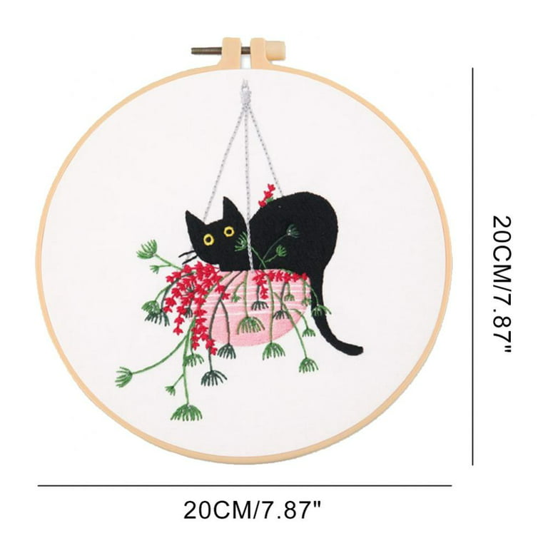 Hand Embroidery Kit Cute Cat Design DIY Craft Kitten Pattern