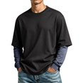thumbnail image 2 of Hearthz Mens Long Sleeve Shirt Fake Two Piece Spliced Shirts for Men Crew Neck Contrast Streetwear Athletic Fit T-Shirt Men Navy XL, 2 of 6