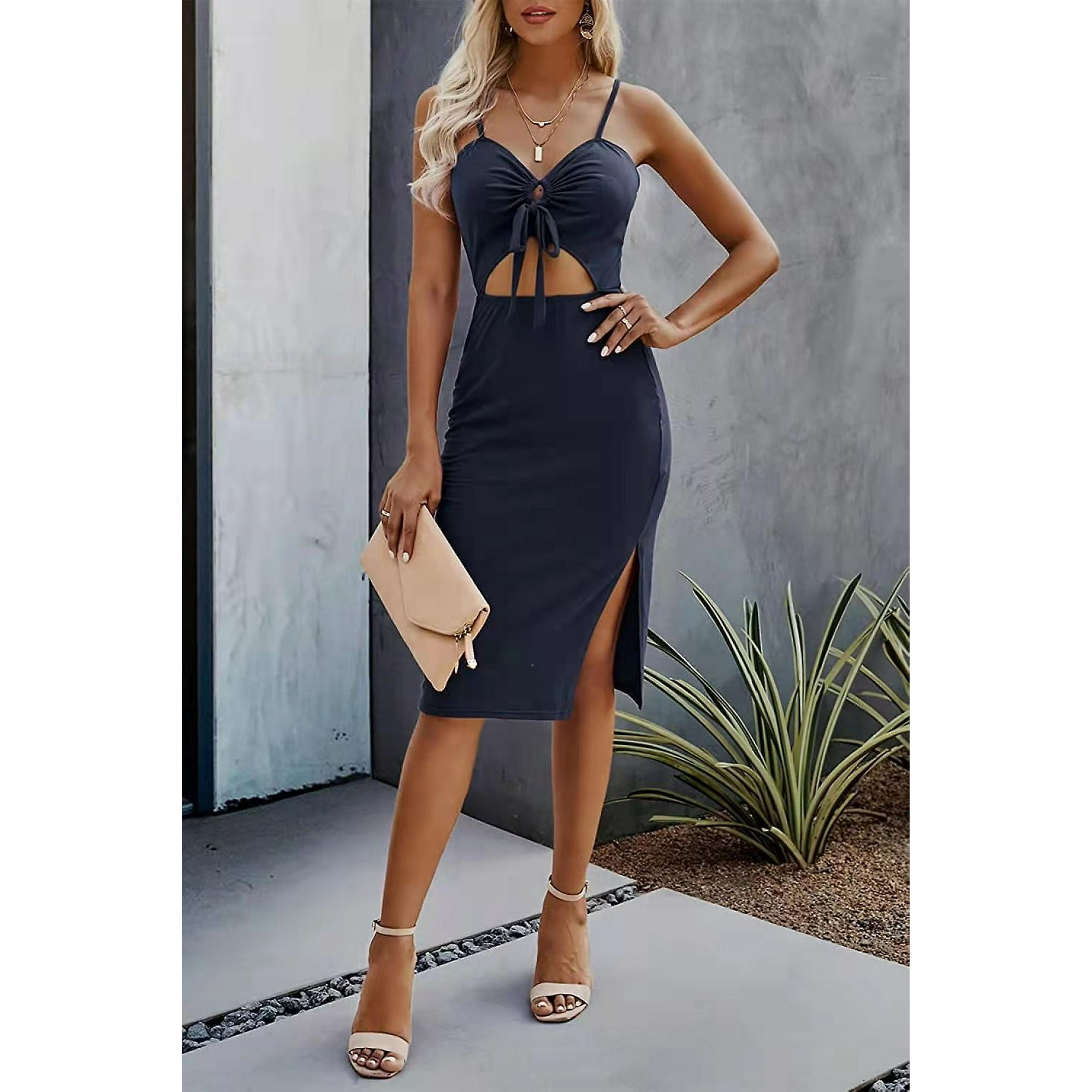 Sexy Solid Tube Top V-Neck High Split Maxi Dress Sexy Solid Tube Top V-Neck High Split Maxi Dress