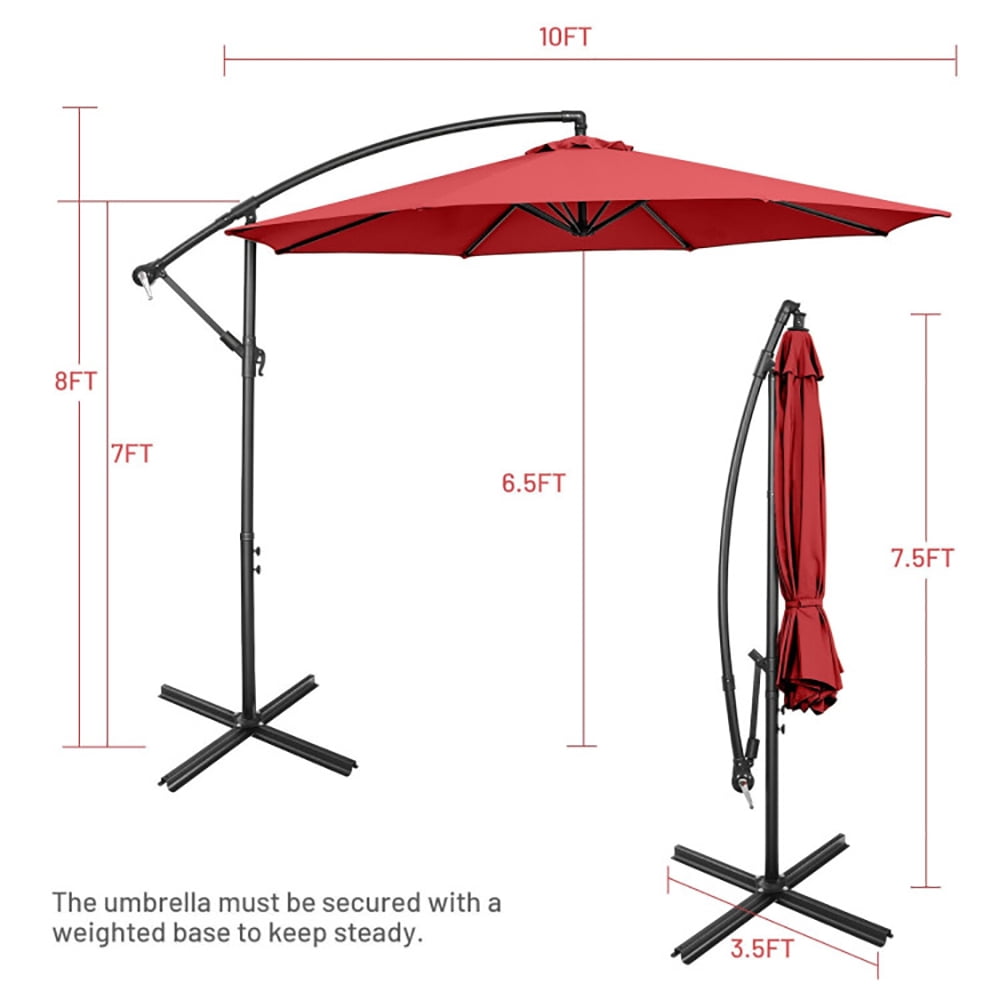 Aimee Lii 10 Feet Offset Umbrella with 8 Ribs Cantilever and Cross Base, Outdoor Umbrella with Base, Red