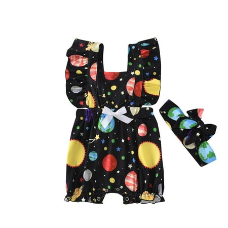 

YWDJ 2 Pieces Colorful Polka Dots Straps Bows One-piece Fashion Romper + Turban Two-piece Black 80
