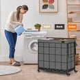 thumbnail image 3 of Laundry Hamper with Heavy Duty Caster Wheels; 3 Sections Clothes Hamper with Lid; 132L Laundry Basket with Removable Liner Bag; Laundry Sorter with Metal Handle (Grey), 3 of 16