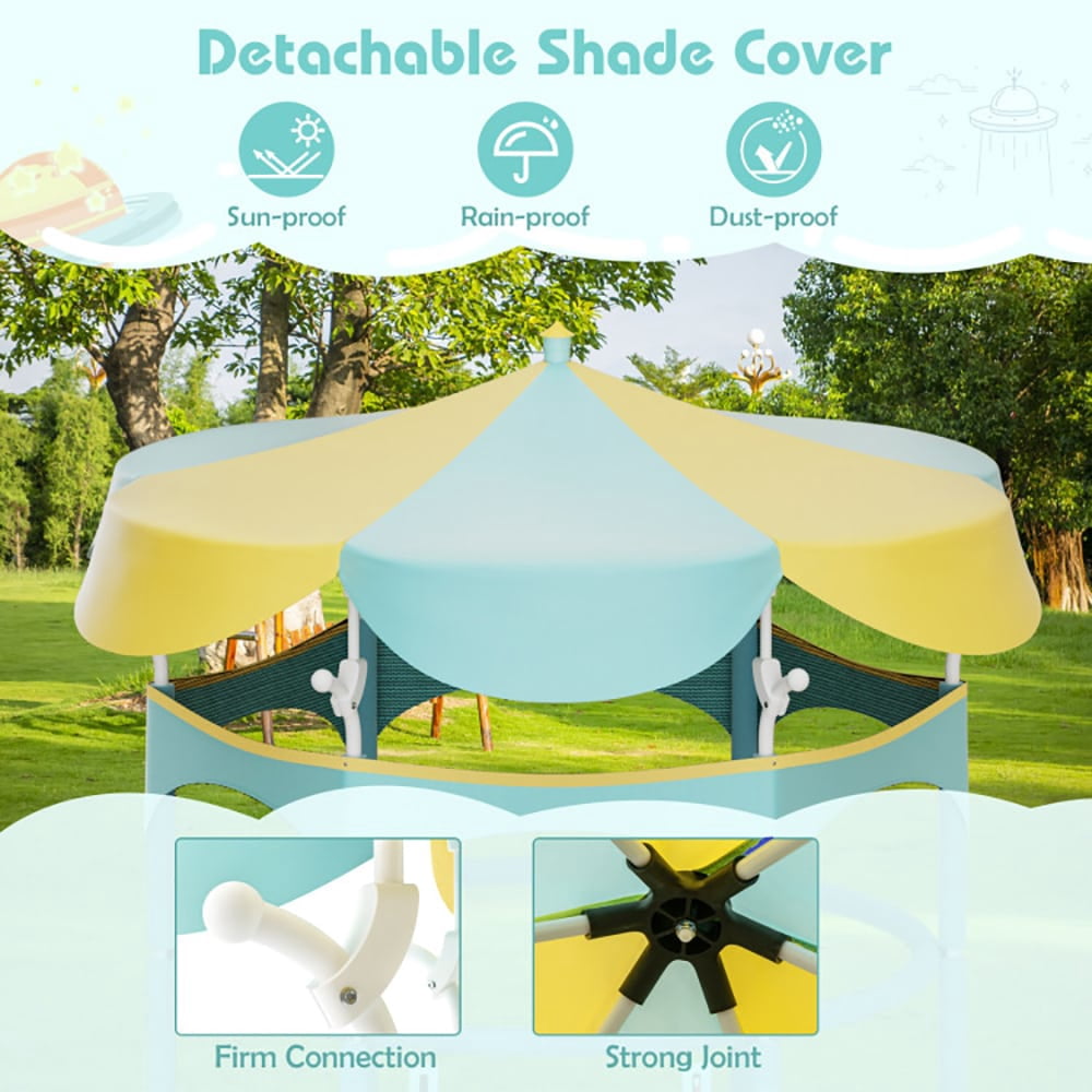 Spaco 64" Kids Trampoline with Detachable Canopy and Safety Enclosure Net-Yellow, Bounce Trampoline for Outdoor as Garden, Park