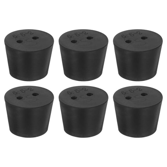 6 Pcs 2-Hole Rubber Stopper, Tapered Lab Seal Tube Stopper Plug for Test Tube Industry , 34x27x25mm Black