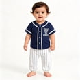 thumbnail image 3 of mgoYE 2Pcs Toddler Baby Boy Summer Baseball Outfit Set 6-12 Months Short Sleeve Baseball Button T-Shirt Top and Striped Pants Clothes Blue, 3 of 6