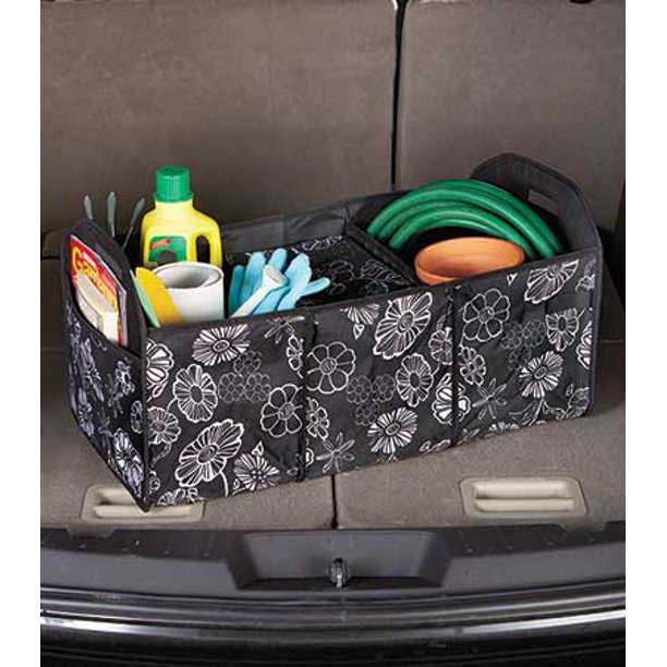 Collapsible Trunk Organizer with Removable Cooler (Black White Floral