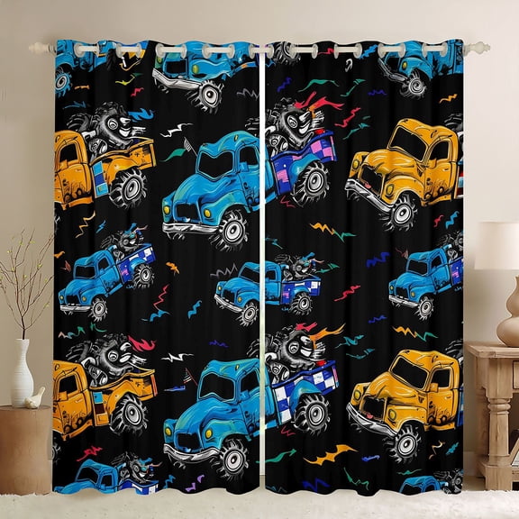Manfei Teens Cartoon Truck Black Out Curtains,Car Theme Curtains Pack of 2 (42x63 Each),Transportation Theme Bedroom Curtains,Super Cozy Room Decor