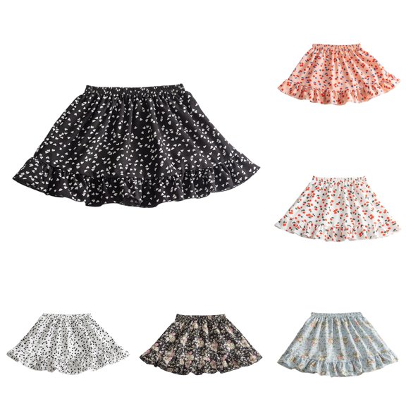 SUXIAN Girls Pleated Skirt Soft Floral Print Chiffon A-Line Summer Outfit Stretchy Casual Princess Style For Kids Pleated Skirts Black2 6-7 Years