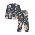 thumbnail image 2 of Kll Vintage Floral Print Women'S Long Sleeve Pajamas With Pants Sleepwear Loungewear 2 Set-Large, 2 of 9