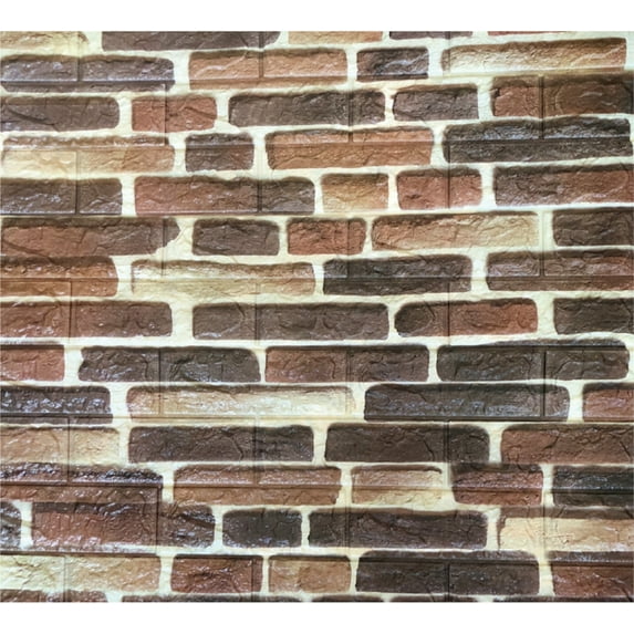 Dundee Deco Peel and Stick 3D Self Adhesive Foam Wallpaper - Dark Red, Charcoal, Brown Faux Bricks, 2.3ft x 2.5ft, Each, 10-Pack