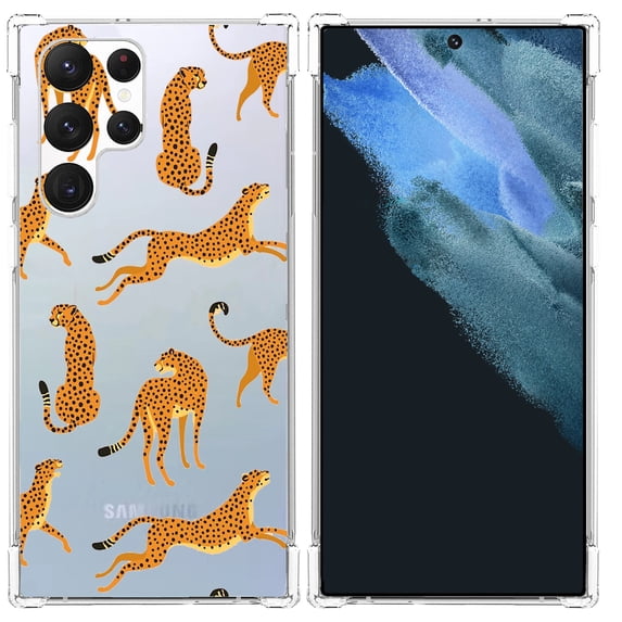Cheetah Leopard Clear Case for Samsung Galaxy S22 Ultra,Aesthetic Art Design Case for Men Women,Unique Trendy Transparent TPU Bumper Case Cover
