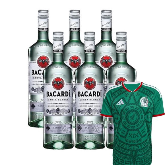 6 Ron Bacardi Carta Blanca 980 ml + Jersey Verde