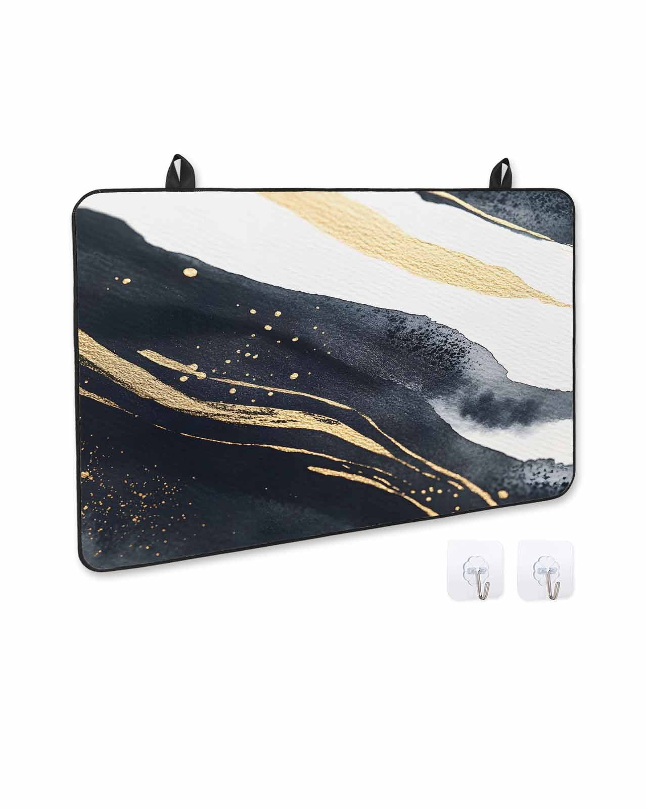 nqOlkjepod Large Induction Cooktop Protector Mat 24"x21", Marble Stove Top Covers for Electric Stove, Black Navy Blue Gold White Modern Luxury Stove Burner Cover Mats, Glass Top Stove Cover