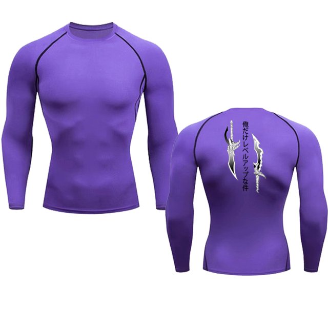 Animated Compression T Shirt Dagger Print for Men Athletic Quick Dry Tops Rash Guard Gym Workout Running Baselayers Undershirts 1purple S