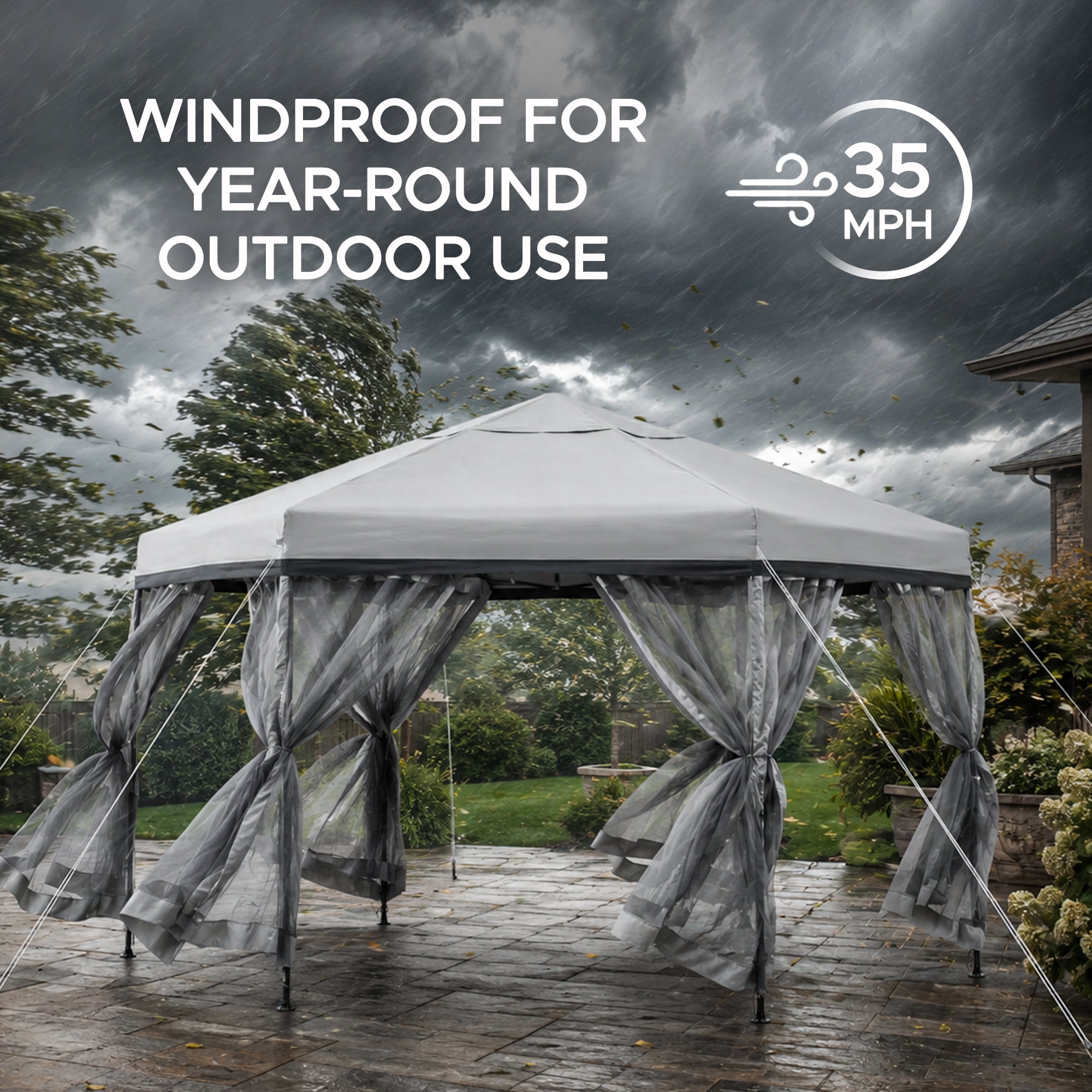 Sunjoy 11x11 ft. Pop Up Gazebo, 2-Tone Portable Canopy/Tent, Outdoor Hexagon Steel Frame Soft Top Gazebo, Mesh Sidewalls and Carry Bagcluded, Gray & Black
